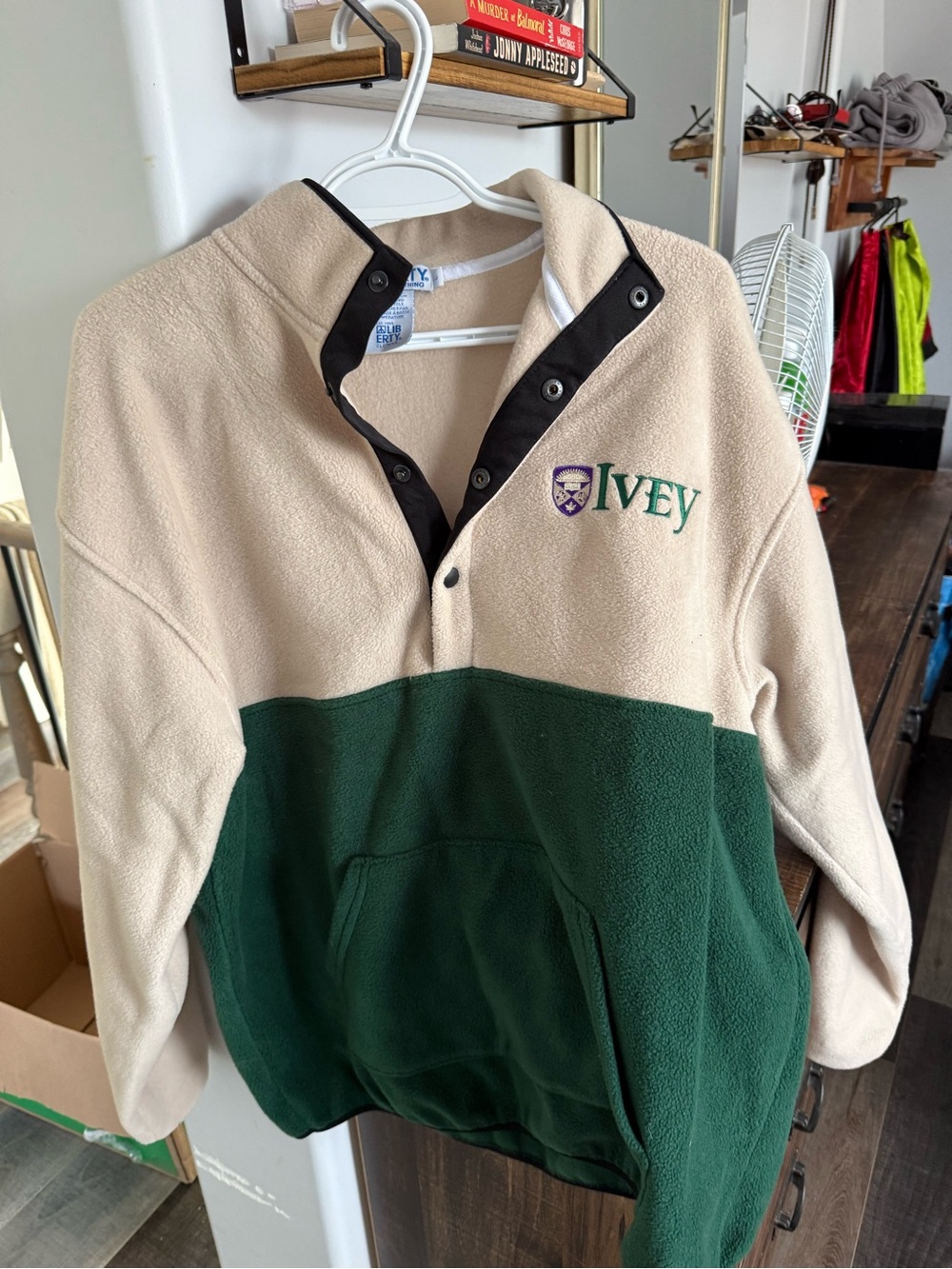 Two-Tone Fleece Pullover - Cream & Green - Ivey Business School